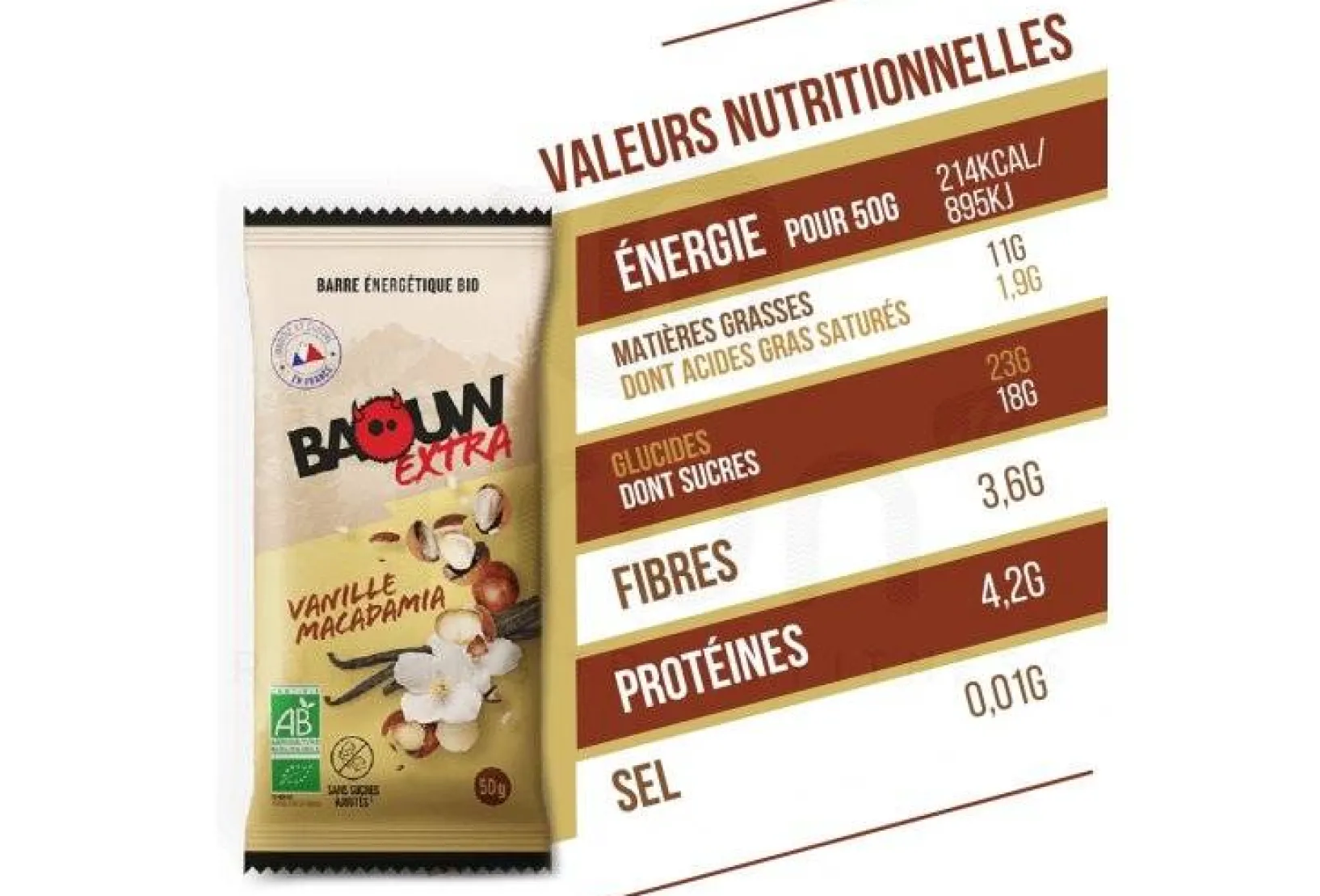 Baouw Barres^Barre énergétique bio Extra - Vanille - Macadamia