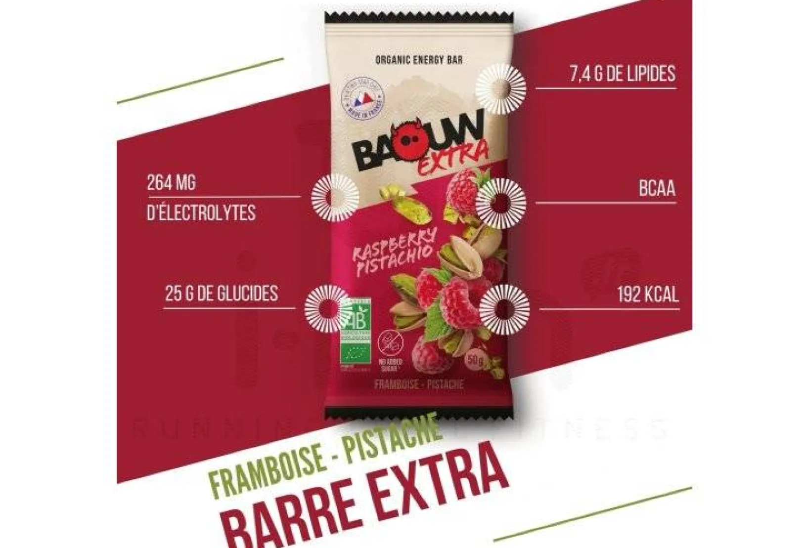 Baouw Barres^Barre énergétique bio Extra - Framboise - Pistache