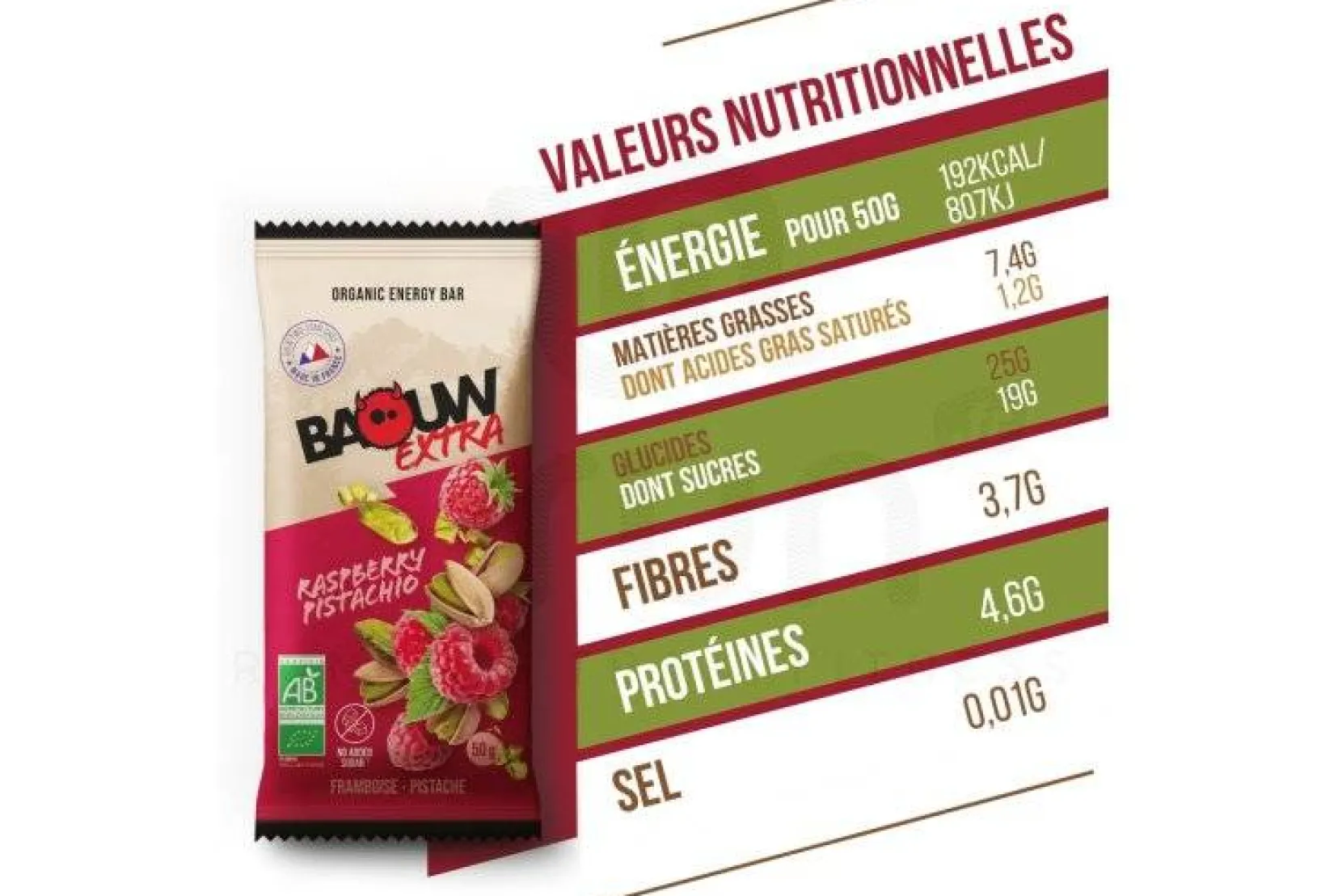 Baouw Barres^Barre énergétique bio Extra - Framboise - Pistache