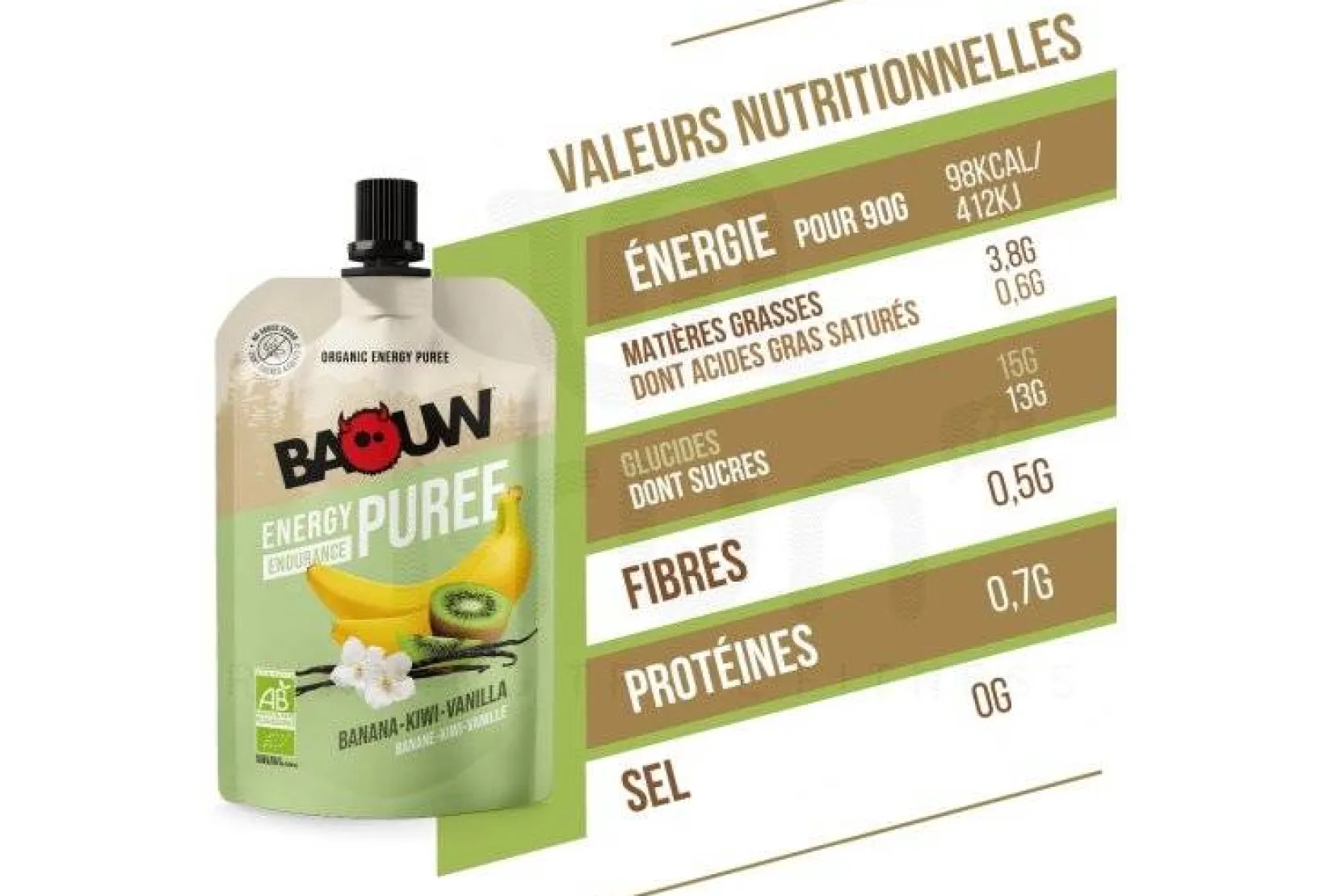 Baouw Gels^Purée nutritionnelle bio - Banane - Kiwi - Vanille