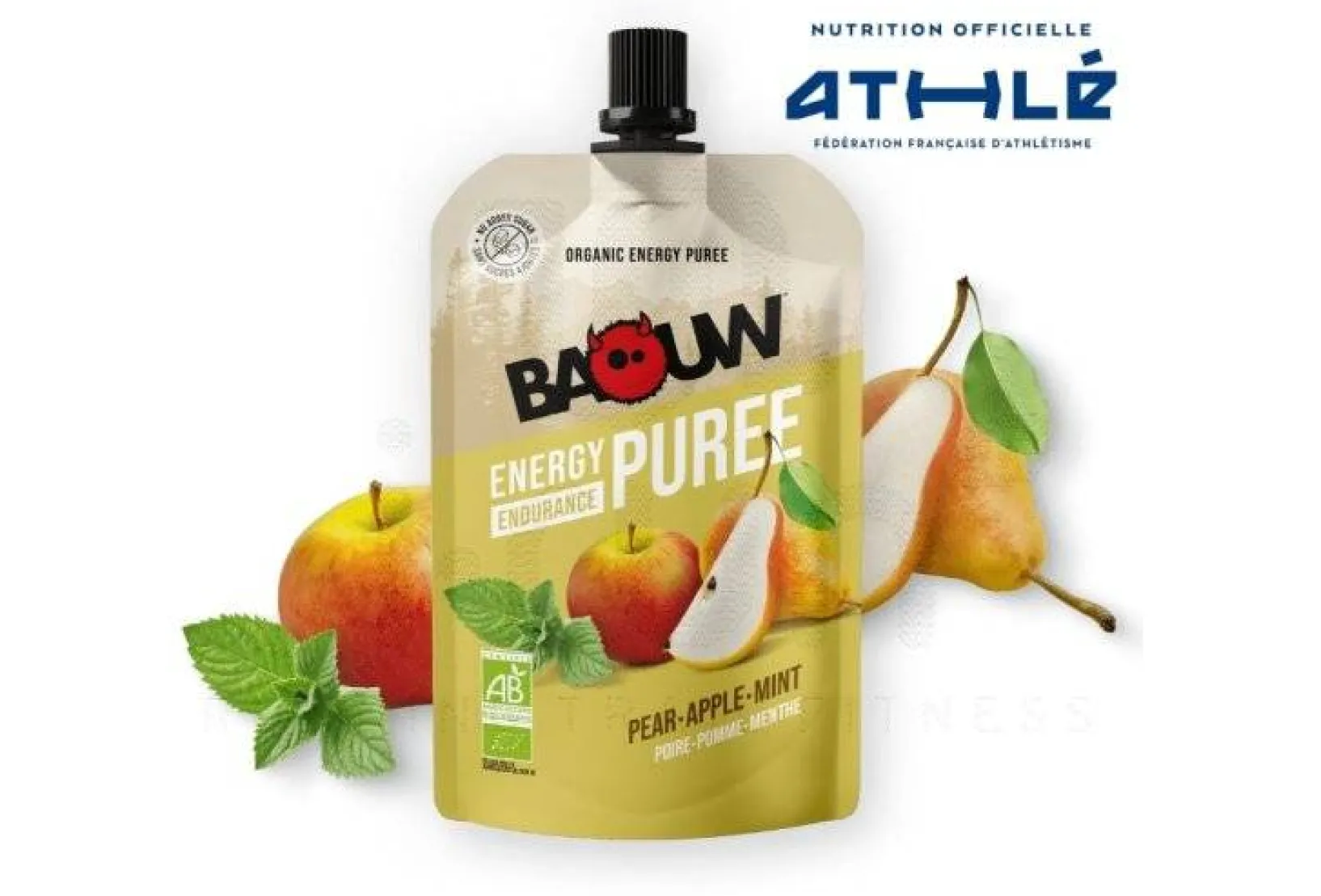 Baouw Gels^Purée nutritionnelle bio - Poire - Pomme - Menthe