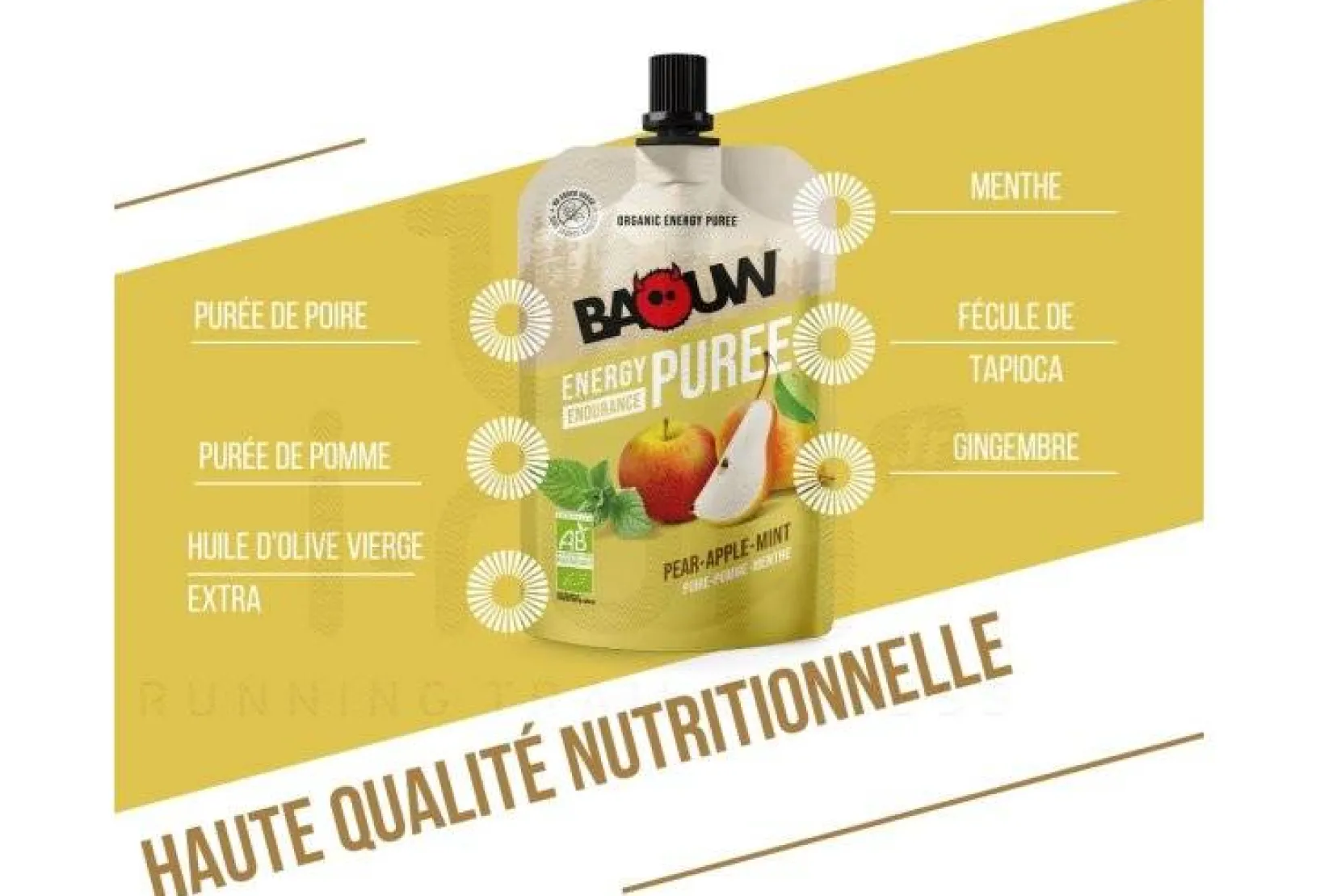 Baouw Gels^Purée nutritionnelle bio - Poire - Pomme - Menthe