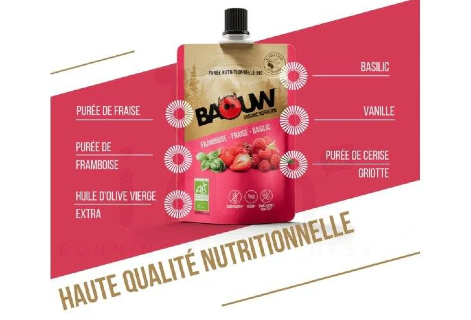 Baouw Gels^Purée nutritionnelle bio - Framboise - Fraise - Basilic